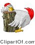 Clip Art of a Funny White Chicken on a Wood Chopping Block by Djart