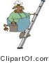 Clip Art of a Handyman Cow Climbing up a Ladder with a Toolbox by Djart