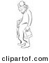 Clip Art of a Homeless Man Carrying Toolbox - Black and White Line Art by Picsburg