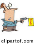 Clip Art of a Man Shooting a Dud Gun with a Yellow Bang Flag in Shooting out by Toonaday