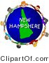 Clip Art of a New Hampshire Globe and People Holding Hands by Djart