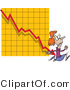 Clip Art of a Red Headed Afraid Woman Running from a Bar on a Declining Graph by Toonaday