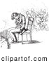 Clip Art of a Retro Vintage Sketch of a Man Sleeping in a Chair in Black and White by Picsburg