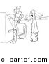 Clip Art of a Retro Worker Man Gaping at a Worker Woman Black and White by Picsburg