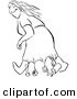 Clip Art of a Smart Woman Weighing down Her Dress While Walking in Windy Weather - Black and White Line Art by Picsburg