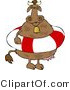 Clip Art of a Spotted Brown Cow Wearing a Red and White Life Preserver and Bell by Djart