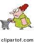 Clip Art of a Stressed out Obese Caucasian Woman Pushing a Shopping Cart in a Store by Toonaday