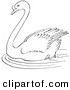 Clip Art of a Swimming Swan in a Pond - Black and White Line Art by Picsburg