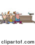 Clip Art of a Trio of Men at Different Ages, Sitting on a Wooden Park Bench by a Pigeon by Toonaday