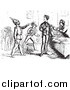 Clip Art of a Vintage Guard Pointing at a Man, in Black and White by Picsburg