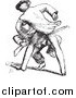 Clip Art of a Vintage Man Beating up a Guard in Black and White by Picsburg
