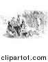 Clip Art of a Vintage Man Picking Grapes and Others Watching, in Black and White by Picsburg