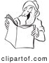 Clip Art of an Excited Worker Man Reading a Story Black and White by Picsburg