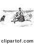Clip Art of an Old Fashioned Vintage Couple and Dog on a Beach in Black and White by Picsburg