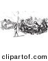 Clip Art of an Old Fashioned Vintage Men Dining and Chatting in a Restaurant in Black and White by Picsburg