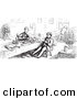 Clip Art of an Old Fashioned Vintage Men Eating and Reading in Black and White by Picsburg