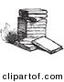 Clip Art of an Old Fashioned Vintage Stack of Books in Black and White by Picsburg