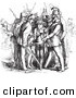 Clip Art of an Old Fashioned Vintage Traveler Being Arrested for an Illegal Hat in Black and White by Picsburg