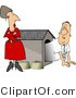 Clip Art of an Upset Moody Wife Watching Husband Crawl out of the Doghouse by Djart