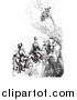 Clip Art of Men Riding Mules on a Cliff Side, Black and White by Picsburg