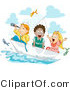 Clip Art of Sailor Kids on a Paper Sailboat by BNP Design Studio