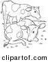 Clip Art of Two Farm Cows on a Hill - Black and White Line Art by Picsburg