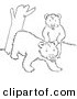 Clip Art of Two Playful Bear Cubs Beside a Tree Trunk - Black and White Line Art by Picsburg