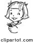 Vector Clip Art of a Happy Retro Black and White Girl Holding Toothpicks by Picsburg