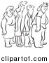 Vector Clip Art of Black and White Lineart Grumpy People in Line by Picsburg
